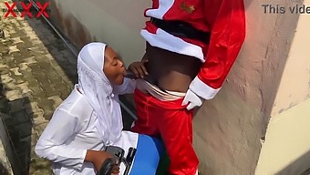 Intimate Christmas Celebration With Santa And A Seductive Hijab-Clad Woman. Remain Subscribed To Red.